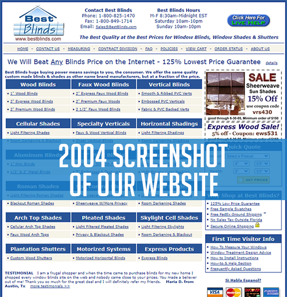 View of original Best Blinds website in 2004